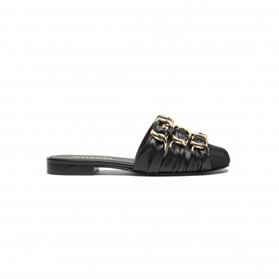 CHANEL MULES LAMBSKIN & GROSGRAIN BLACK G46653